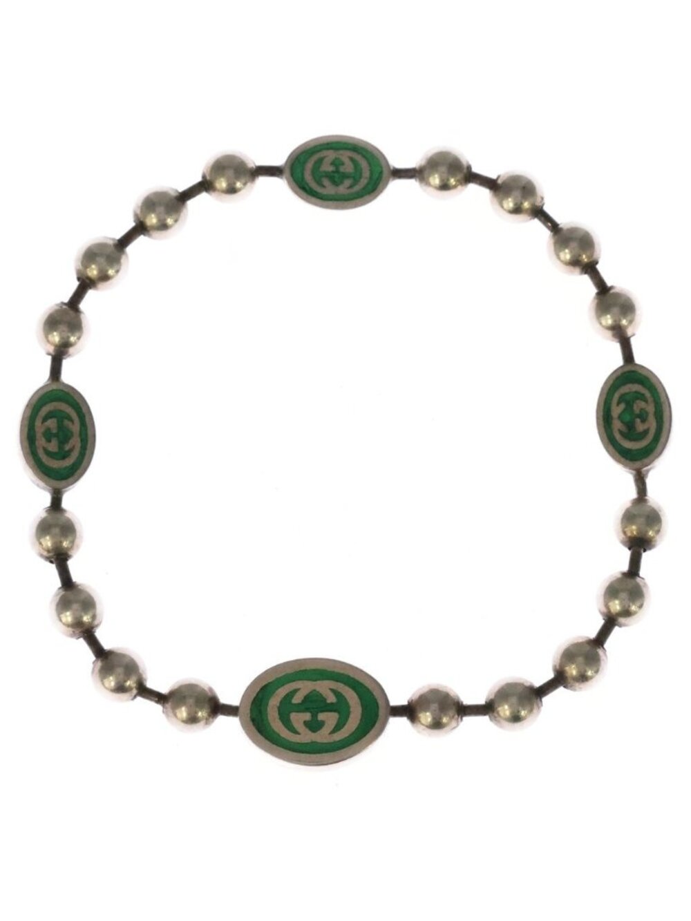 Gucci Interlocking G Enamel Ball Chain Bracelet Silver Green